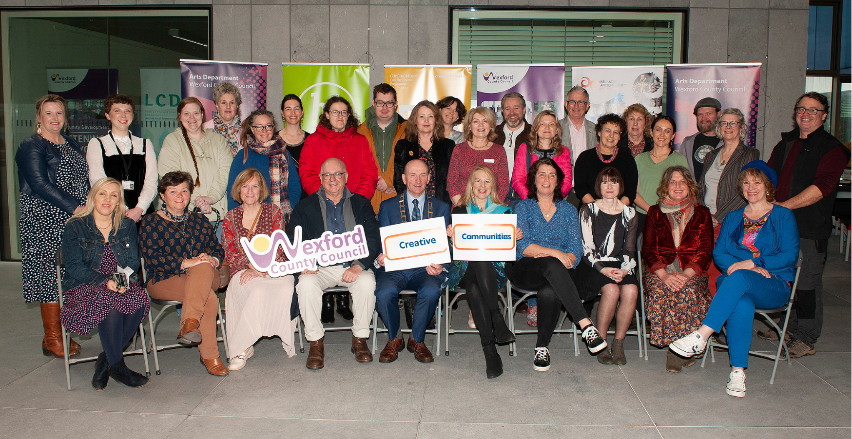 Some of the successful Community Groups and artists pictured with Cathaoirleach John Fleming, County Librarian Eileen Morrissey, Arts Officer Liz Burns and Assistant Arts Officer Úna Cahill
