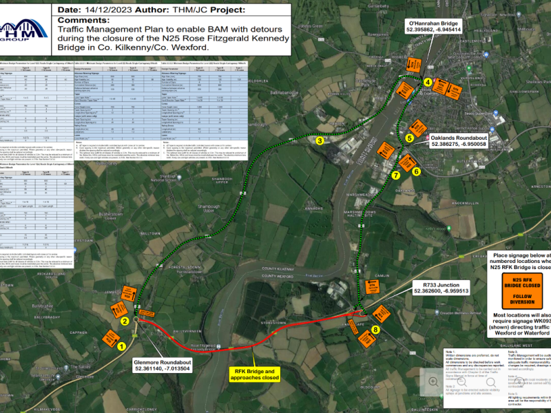 Map of the bridge route that is closed