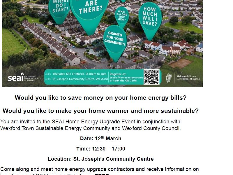 SEAI Home Energy Upgrade Event St Joseph's Community Centre March 12th 2026